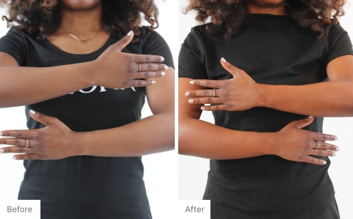 8 - Before and After Real Results of a woman's arms from using the 3-in-1 Self Tanning + Sculpting Foam.